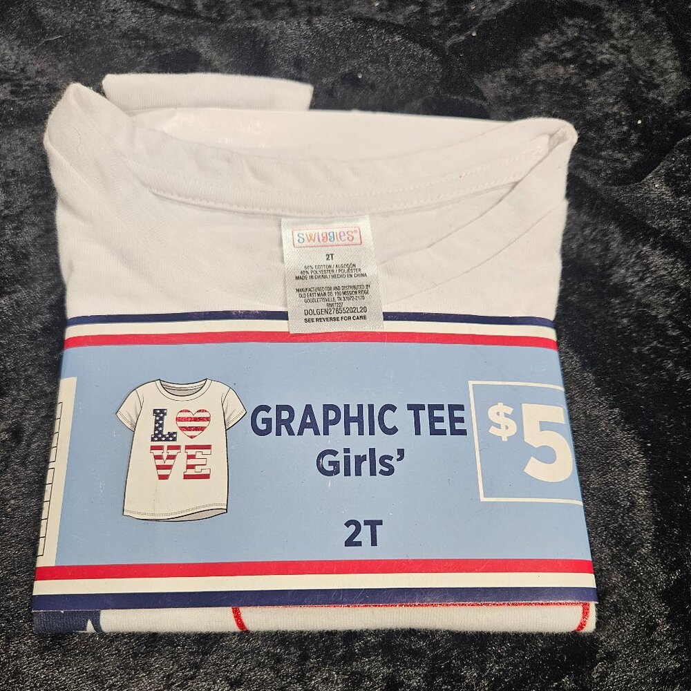 Swiggles Graphic Tee Girls 2T Patriotic LOVE pattern